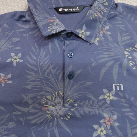 Travis Mathew Polo Shirt Medium Blue Floral All Over Navy-Marine Hawaii - Picture 2 of 8